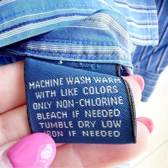 Faconnable Mens Dress Shirt Blue With Black Stripes Size Large Office Work Wear - Picture 7 of 7